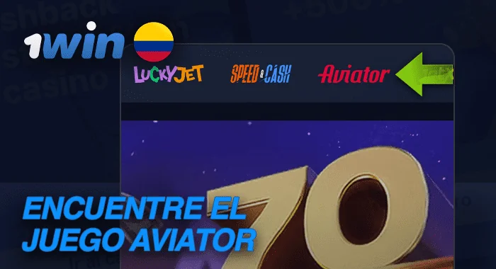 Busque el juego Aviator en el menú superior de 1win