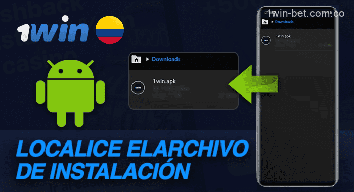 Busque el archivo de instalación de 1win en la carpeta Descargas
