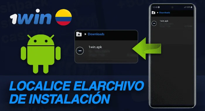 Busque el archivo de instalación de 1win en la carpeta Descargas