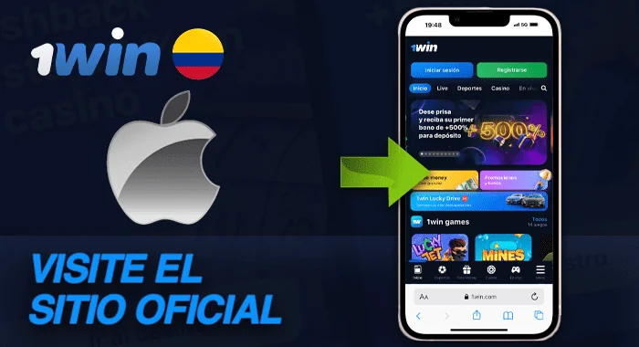 Abrir la página oficial de 1win Colombia en el navegador Safari en Ios