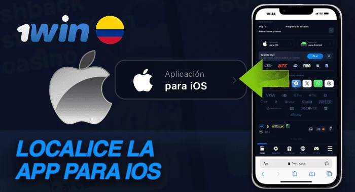 Localice el icono de la aplicación iOS en la parte inferior de la página de inicio de 1win